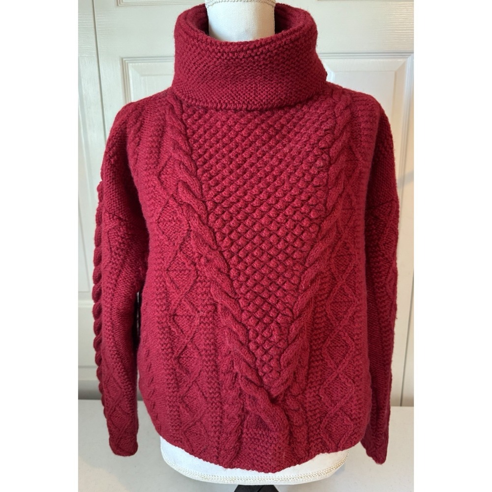 Women's Vintage 70's JG Hook Red Cable Knit Sweater Lrg Nautical Old Money Wool